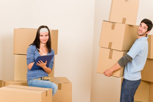 Retail and office items organised for transport during a Mitcham move